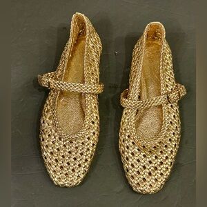 Zara Gold Woven Flats